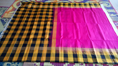 Pink Color Saree With Checks Border