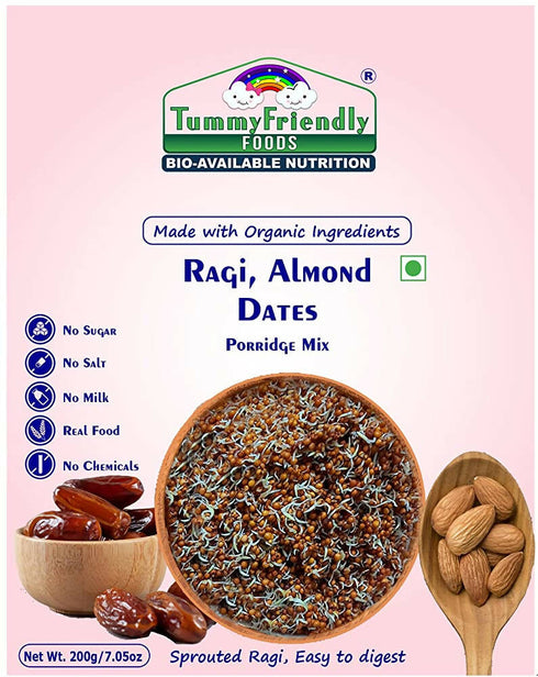 TummyFriendly Foods Organic Sprouted Ragi | Almonds | Dates Porridge Mix