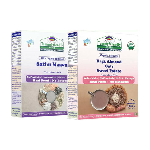 TummyFriendly Foods Organic Sathu Maavu | and Sprouted Ragi | Oats | Red Lentil | Banana Porridge Mixes