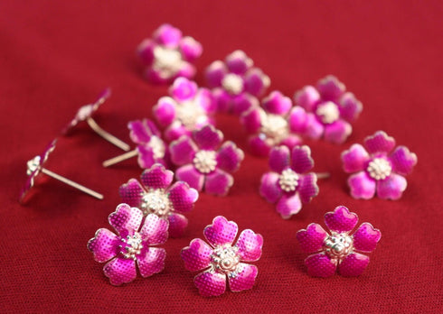 Pure Silver Pink Colour Flowers 10g Pack of 5
