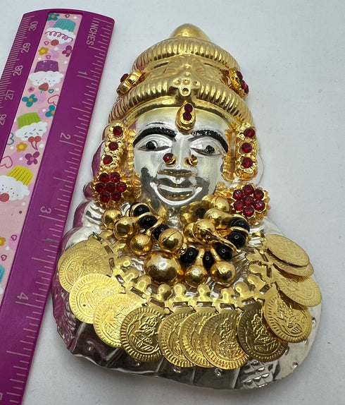 Pure Silver Lakshmi Mukhavada With Rubies and Coins 60g