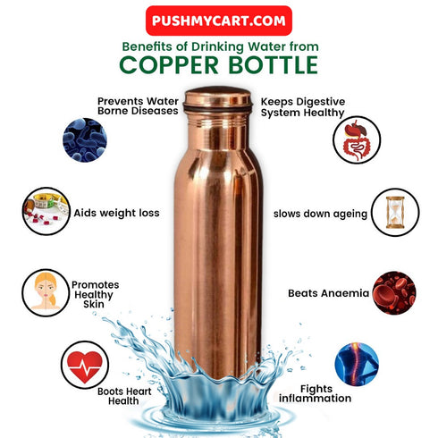 Pure Copper Water Bottle - 1 Liter 35 Oz