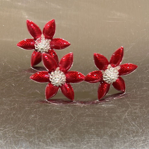 Pure Silver Enamel Red Flowers 8g (Pack of 3)