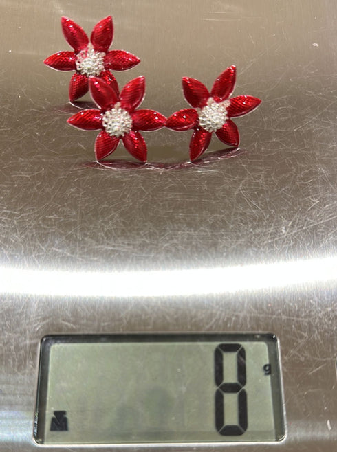 Pure Silver Enamel Red Flowers 8g (Pack of 3)