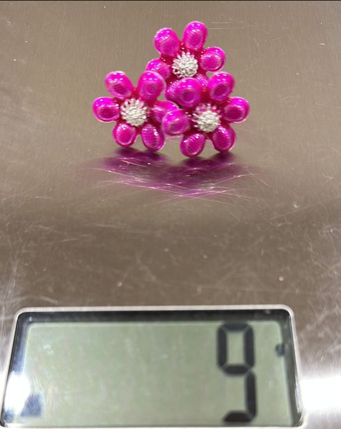 Pure Silver Enamel Flowers 9g (Pack of 3)