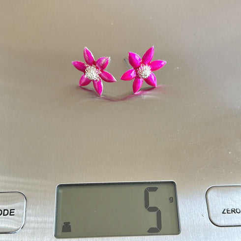 Pure Silver Enamel Pink Flowers 5g (Pack of 2)