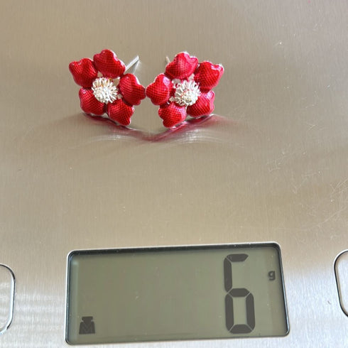 Pure Silver Enamel Red Flowers 6g (Pack of 2)