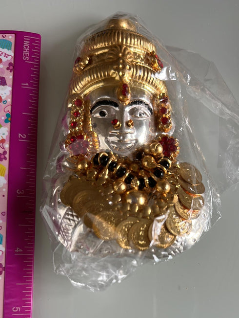 Pure Silver Lakshmi Mukhavada With Rubies and Coins 60g