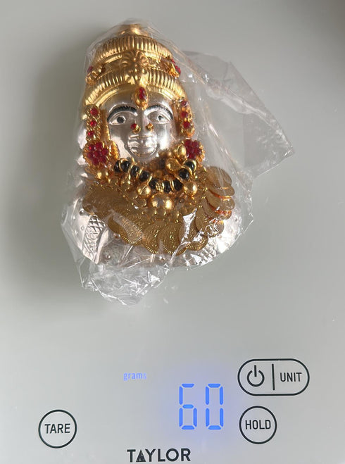 Pure Silver Lakshmi Mukhavada With Rubies and Coins 60g