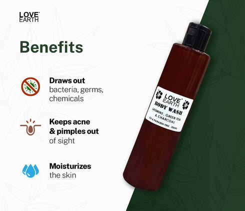 Love Earth Body Wash Jasmine | Green Tea and Charcoal