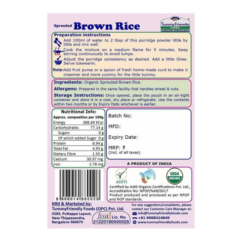 TummyFriendly Foods Certified Brown Rice Porridge Mixes | Stage1 | Stage2 | Stage3