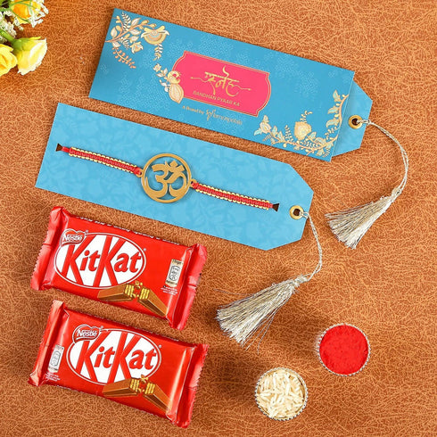 Om Metal Rakhi & Nestle Kitkat Chocolates