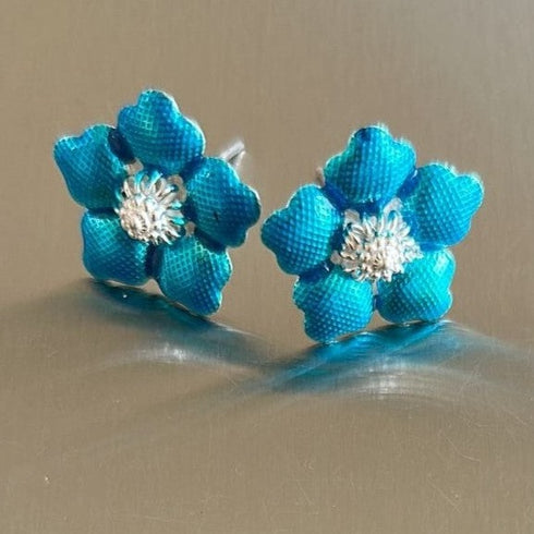 Pure Silver Enamel Blue Flowers 6g (Pack of 2)