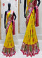 Ikkat Silk Yellow With Pink Color Jari Checks Saree