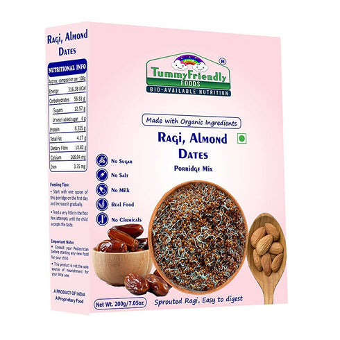 TummyFriendly Foods Organic Sprouted Ragi | Almonds | Dates Porridge Mix