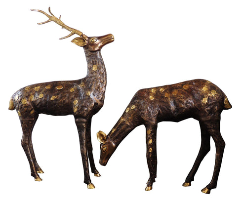 Brass Showpiece Big Deer Pair Statue 23.68kg