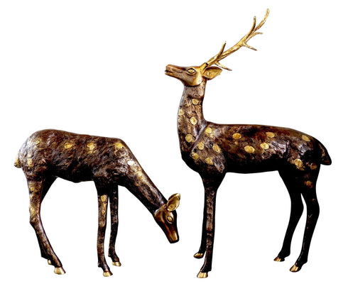 Brass Showpiece Big Deer Pair Statue 23.68kg