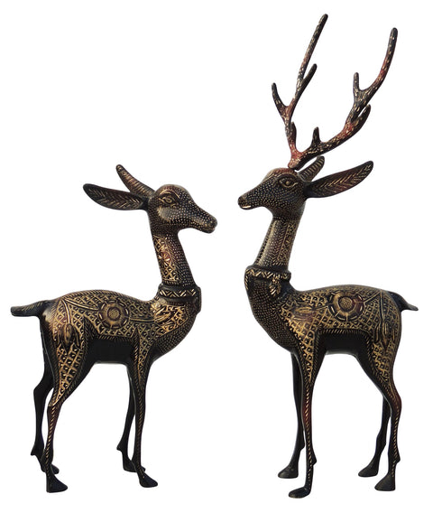Brass Showpiece Deer Pair Statue 2.82kg