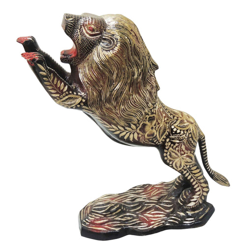Brass Showpiece Jumping Lion Statue 3.03kg