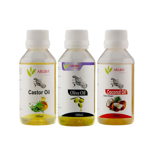 Aruba Essentials Combo Pack of Castor Oil 100ml, Coconut Oil 100ml & Olive Oil