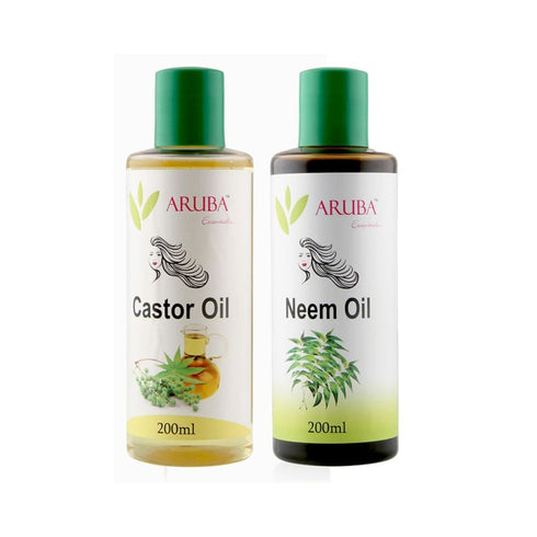 Aruba Essentials Combo Pack of Castor Oil 200ml & Neem Oil 200ml box of 1 Kit