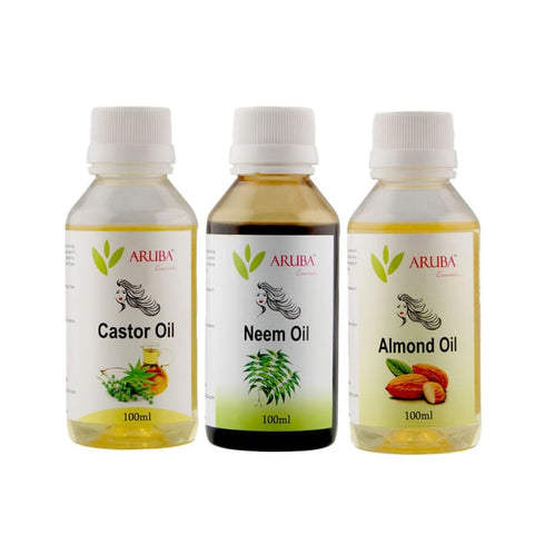 Aruba Essentials Combo Pack of Neem Oil, Castor Oil&Almond Oil 100ml box of 1 Kit