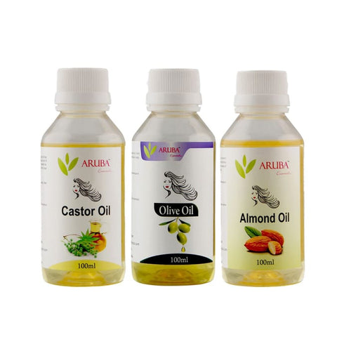 Aruba Essentials Combo Pack of Olive Oil 100ml, Castor Oil 100ml & Almond Oil 100ml box of 1 Kit