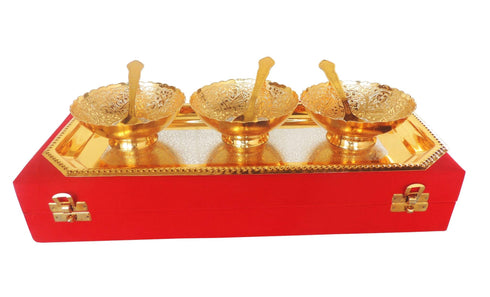 Brass 3 Pcs Decoratice Bowl Set With Velvet Box 0.52kg