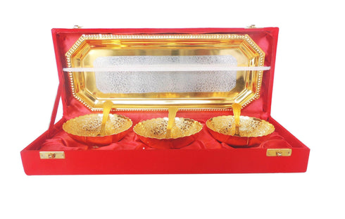Brass 3 Pcs Decoratice Bowl Set With Velvet Box 0.52kg