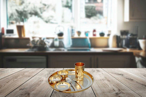 Pure Brass Thali Set 7 Pcs 0.55kg