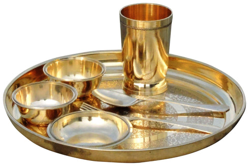 Pure Brass Thali Set 7 Pcs 0.55kg