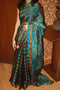 Uppada Silk Saree Blue Green Body Black, and Gold Lines