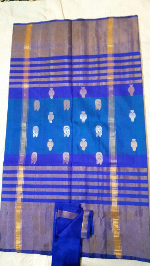 Uppada Silk Saree Blue, and Gold With Butis