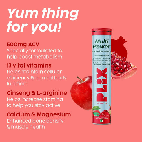 PLIX The Plant Fix Multi Power + Apple Cider Vinegar Bubbly Effervescent Tablets Apple Burst