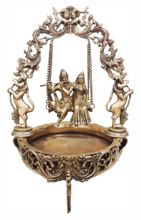 Brass Metal Radha Krishna Urli 12.095kg