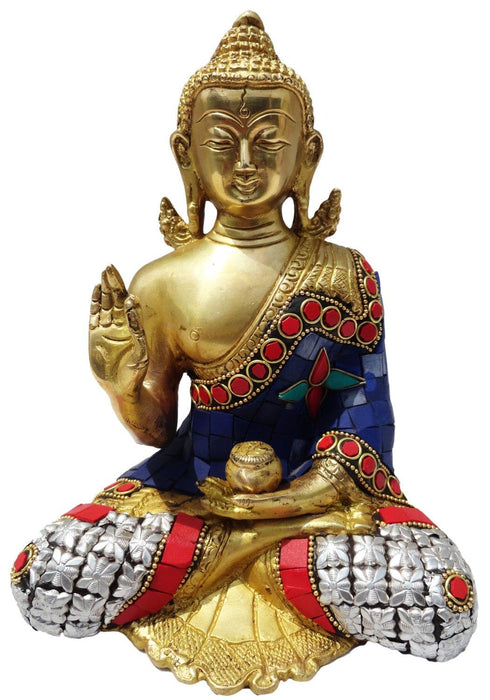 Brass Buddha Statue with Stonework 2.022kg