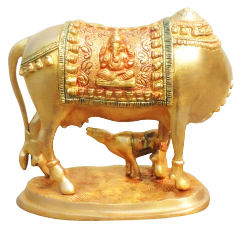 Brass Cow With Calf Statue 4.43kg