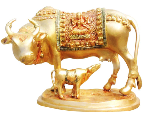 Brass Cow With Calf Statue 4.43kg