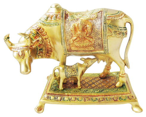 Brass Cow With Calf Statue 2.98kg