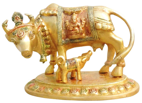 Brass Cow With Calf Statue 2.28kg