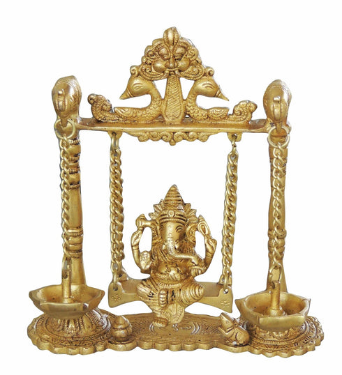 Brass Ganesh Jhula with Parrot and Deepak 1.76kg