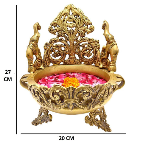 Brass Urli Peacock and Elephant Design 2.8kg