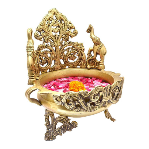 Brass Urli Peacock and Elephant Design 2.8kg