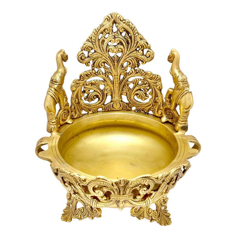 Brass Urli Peacock and Elephant Design 2.8kg