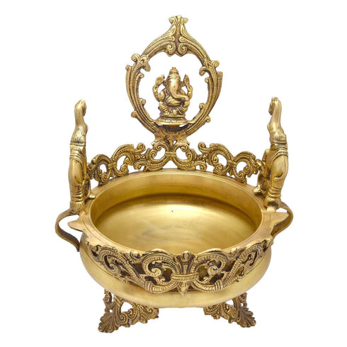 Brass Urli With Design & Lord Ganesh 3.2kg