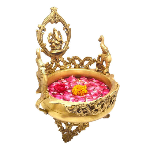 Brass Urli With Design & Lord Ganesh 3.2kg