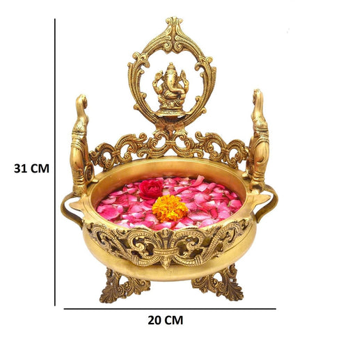 Brass Urli With Design & Lord Ganesh 3.2kg
