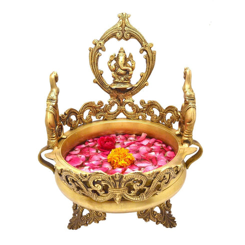 Brass Urli With Design & Lord Ganesh 3.2kg
