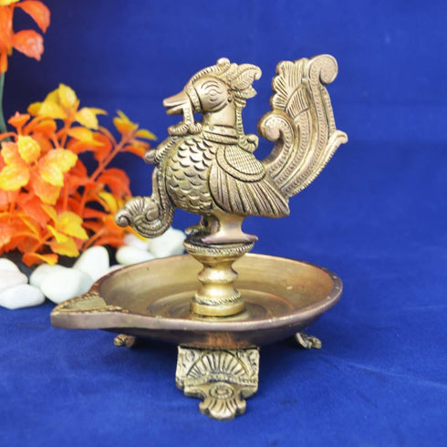 Brass Cock Murga Oil Lamp Deepak 0.72kg