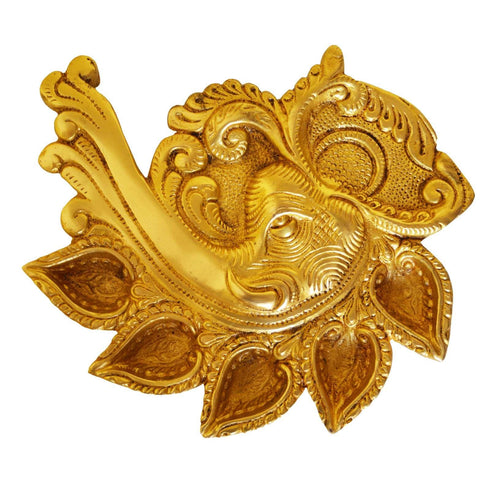 Brass Elephant Conch Shape Deepak 5 Wicks 0.73kg